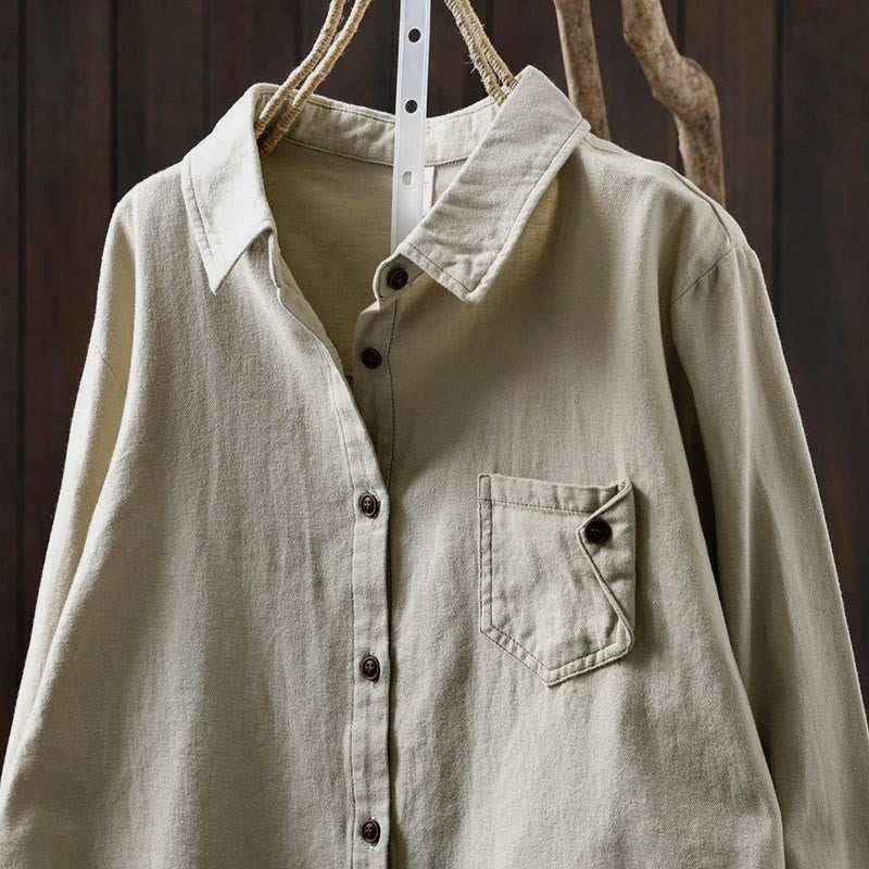 Buddha Stones Fall Buttons Down Pocket Decor Design Women's Stand Collar Long Sleeve Cotton Shirt - image 15