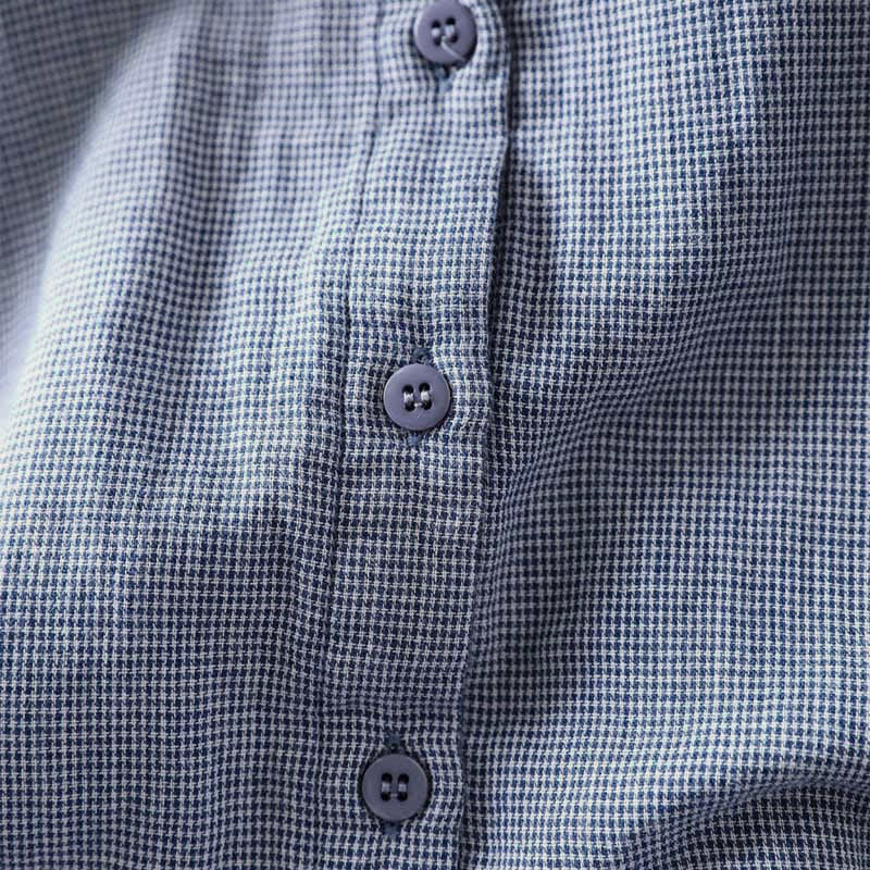 Buddha Stones Fall Small Plaid Button Down Ruffle Collar Long Sleeve Women's Cotton Shirt - image 7