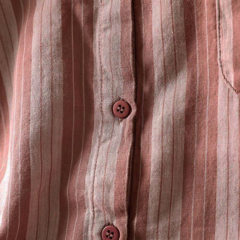 Buddha Stones Fall Vertical Stripes Button Down Stand Collar Long Sleeve Women's Cotton Shirt - image 20