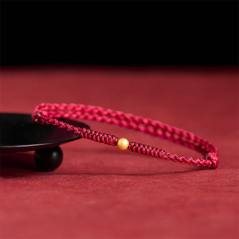 Buddha Stones 925 Sterling Silver Plated Gold Single Bead Strength Braided Red Rope Bracelet Anklet - image 5