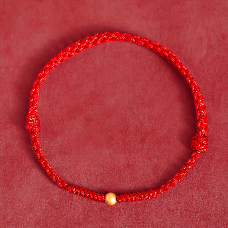 Buddha Stones 925 Sterling Silver Plated Gold Single Bead Strength Braided Red Rope Bracelet Anklet - image 10