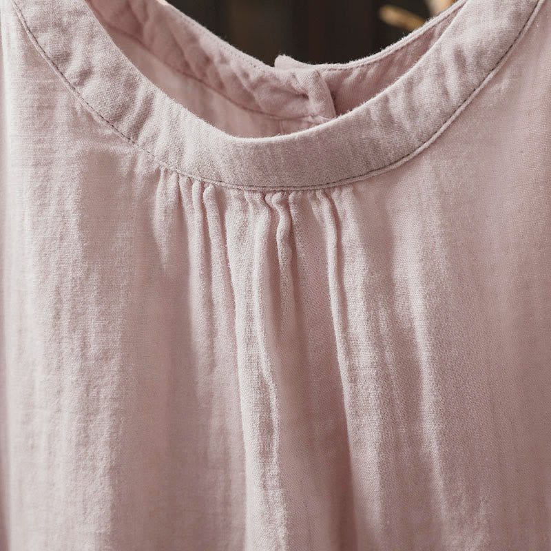 Buddha Stones Fall Crew Neck Back Button Down Design Long Sleeve Women's Cotton Shirt - image 4