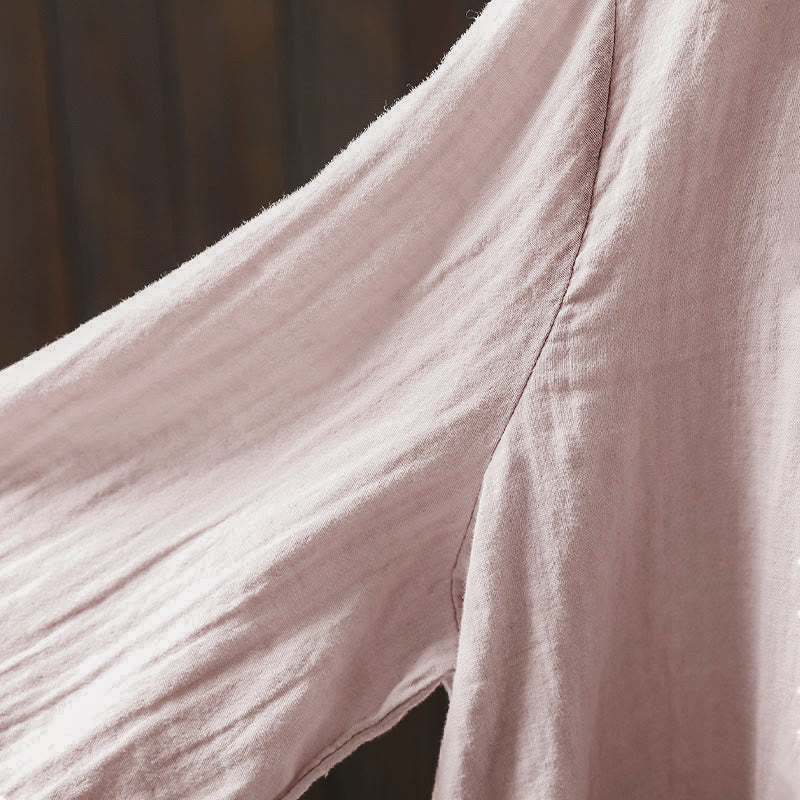 Buddha Stones Fall Crew Neck Back Button Down Design Long Sleeve Women's Cotton Shirt - image 6