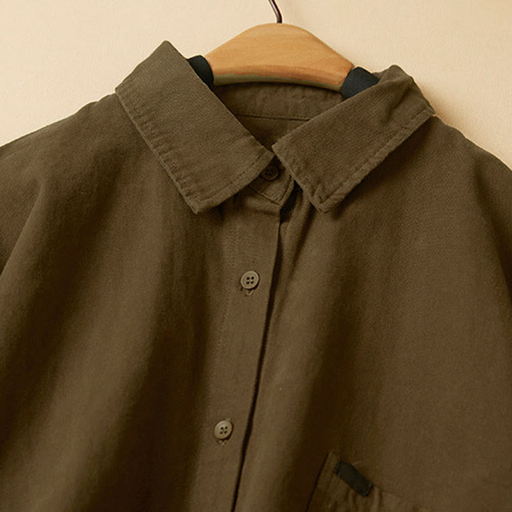 Buddha Stones Casual Buttons Design Women's Stand Collar Long Sleeve Cotton Shirt - image 20