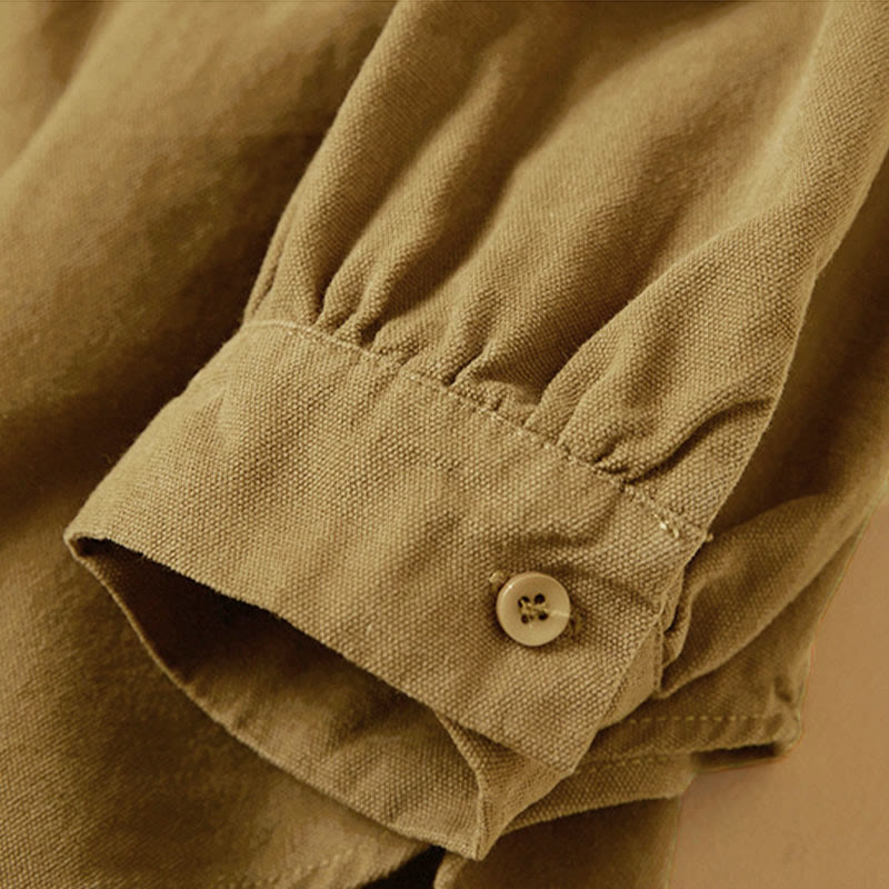 Buddha Stones Casual Buttons Design Women's Stand Collar Long Sleeve Cotton Shirt - image 11