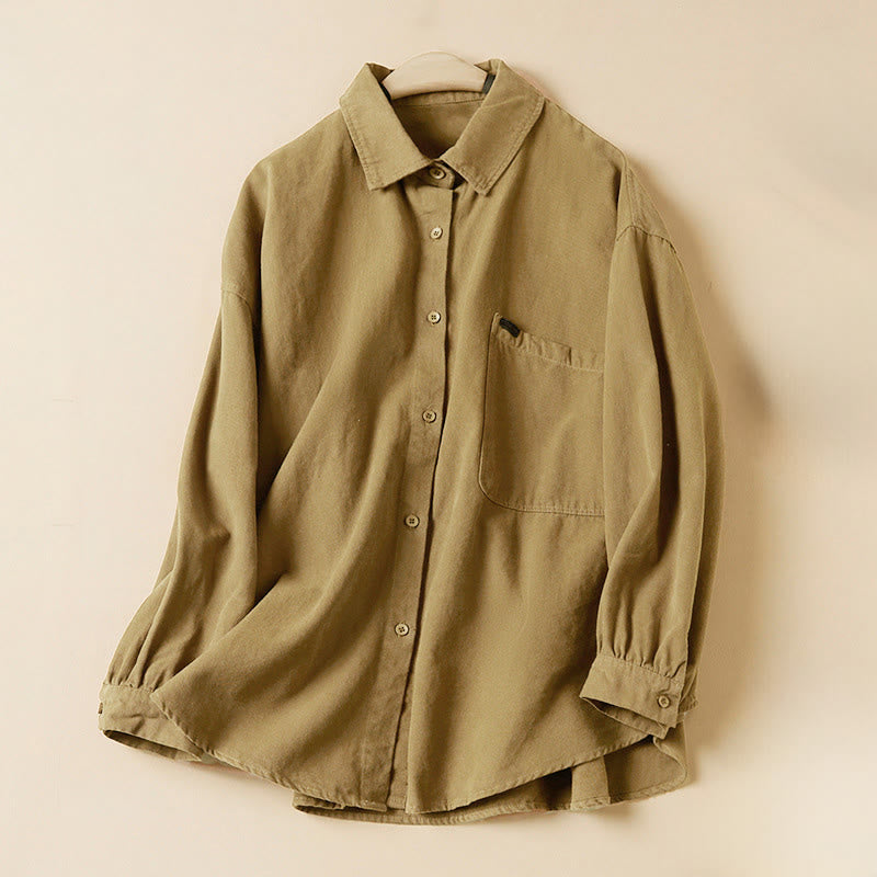 Buddha Stones Casual Buttons Design Women's Stand Collar Long Sleeve Cotton Shirt - Goldenrod - US14，UK/AU18，EU46 (2XL) - image 5