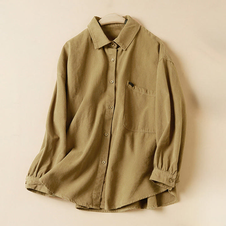 Buddha Stones Casual Buttons Design Women's Stand Collar Long Sleeve Cotton Shirt - Goldenrod - US14，UK/AU18，EU46 (2XL) - image 5