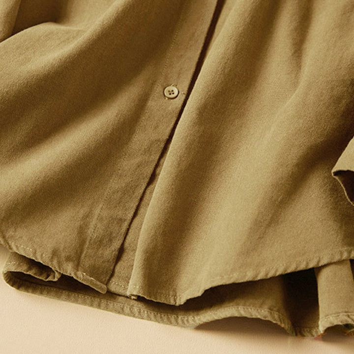 Buddha Stones Casual Buttons Design Women's Stand Collar Long Sleeve Cotton Shirt - image 10