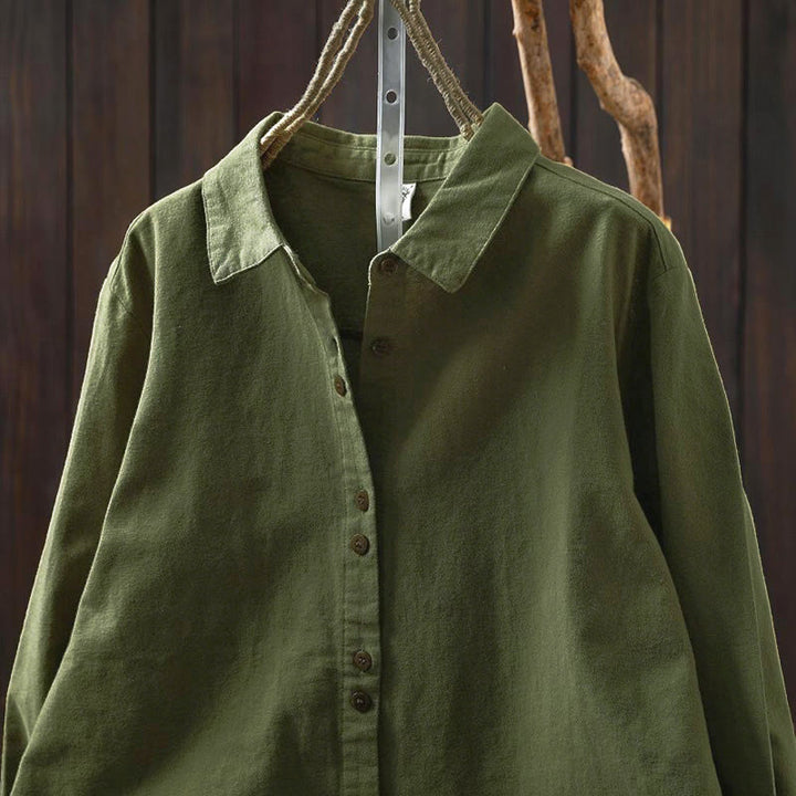 Buddha Stones Fall Solid Color Button Down Stand Collar Long Sleeve Women's Cotton Shirt - image 23