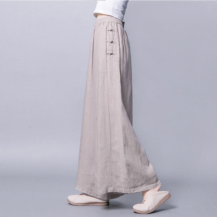 Buddha Stones Casual Frog-Button High Waist Wide Leg Pants With Pockets - Linen - US12，UK/AU16，EU44 (3XL) - image 0