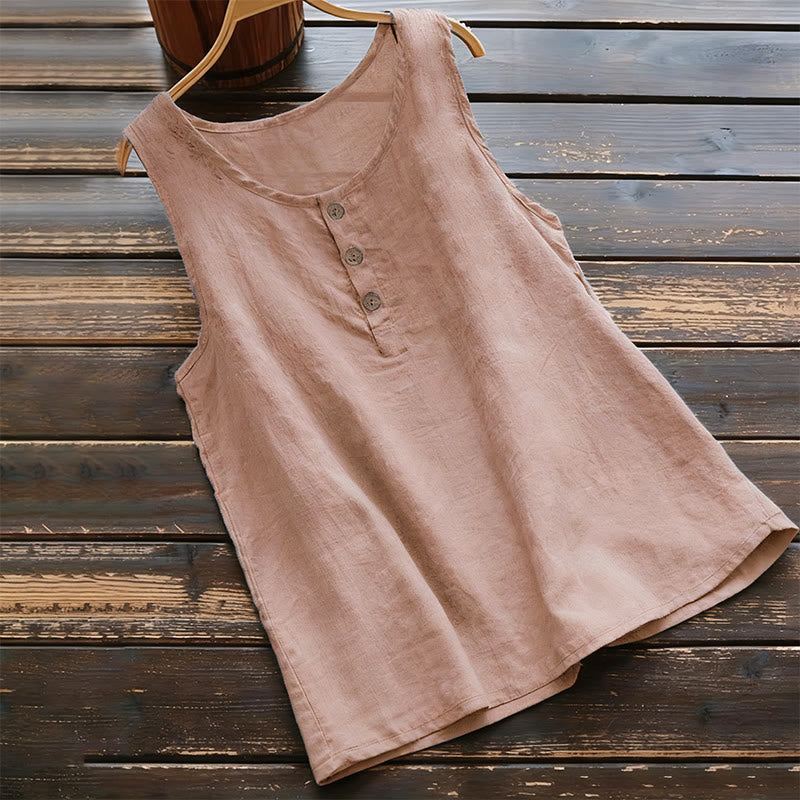 Buddha Stones Summer Pure Color Crew Collar Button Women's Vest Waistcoat - LightCoral - US18，UK/AU22，EU50 (5XL) - image 4