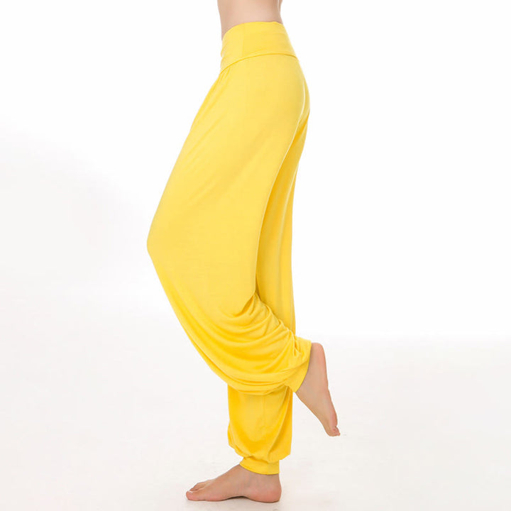 Buddha Stones Plain Color Loose Modal Yoga Dance Harem Pants - Yellow - US12，UK/AU16，EU44 (3XL) - image 28