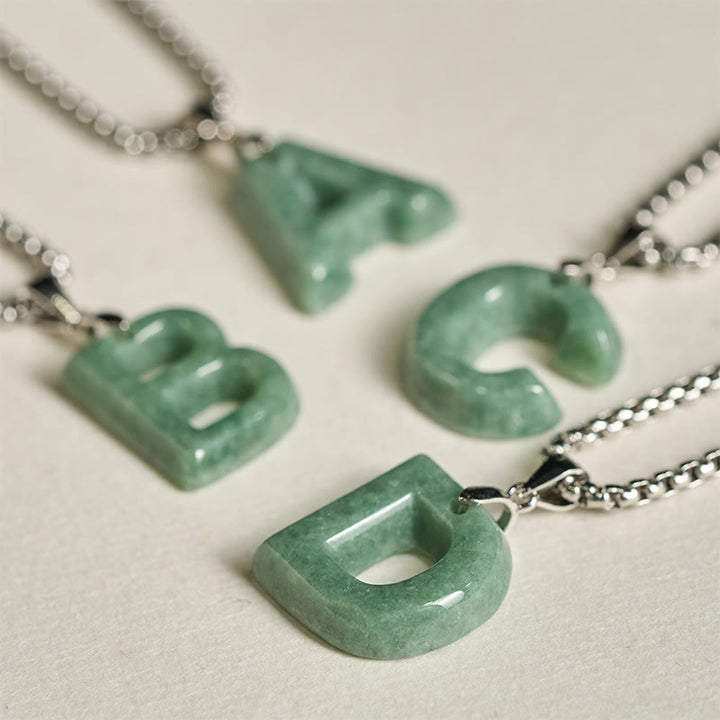 Buddha Stones Natural A-Z Letter Jade Titanium Steel Chain 925 Sterling Silver Chain Prosperity Necklace Pendant - image 37