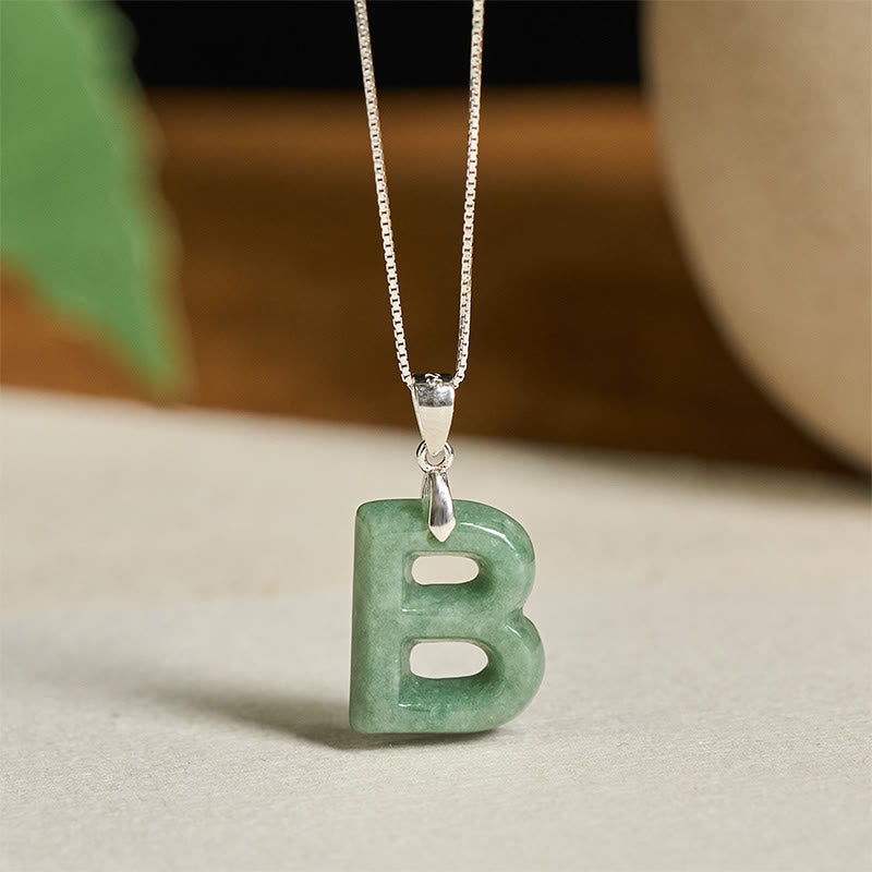 Buddha Stones Natural A-Z Letter Jade Titanium Steel Chain 925 Sterling Silver Chain Prosperity Necklace Pendant - B - Titanium Steel Chain&Silver Chain(One Pendant) - image 50