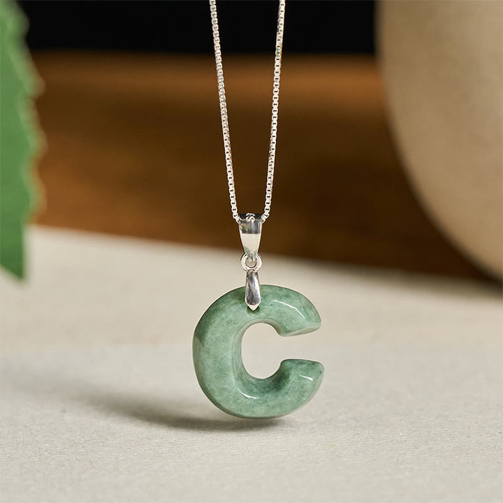 Buddha Stones Natural A-Z Letter Jade Titanium Steel Chain 925 Sterling Silver Chain Prosperity Necklace Pendant - C - Titanium Steel Chain&Silver Chain(One Pendant) - image 57