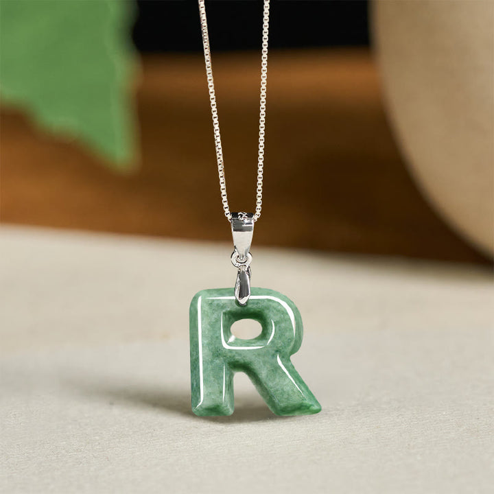 Buddha Stones Natural A-Z Letter Jade Titanium Steel Chain 925 Sterling Silver Chain Prosperity Necklace Pendant - R - Titanium Steel Chain&Silver Chain(One Pendant) - image 82
