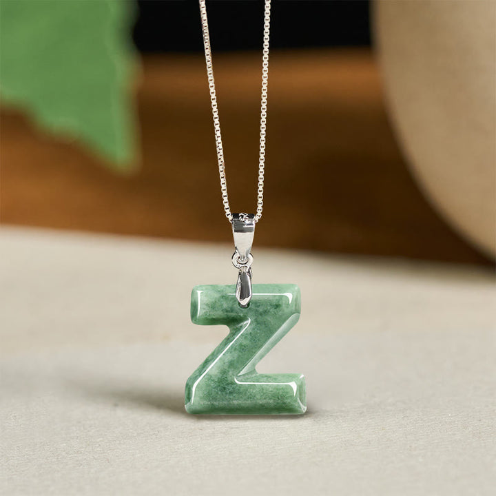 Buddha Stones Natural A-Z Letter Jade Titanium Steel Chain 925 Sterling Silver Chain Prosperity Necklace Pendant - Z - Titanium Steel Chain&Silver Chain(One Pendant) - image 90