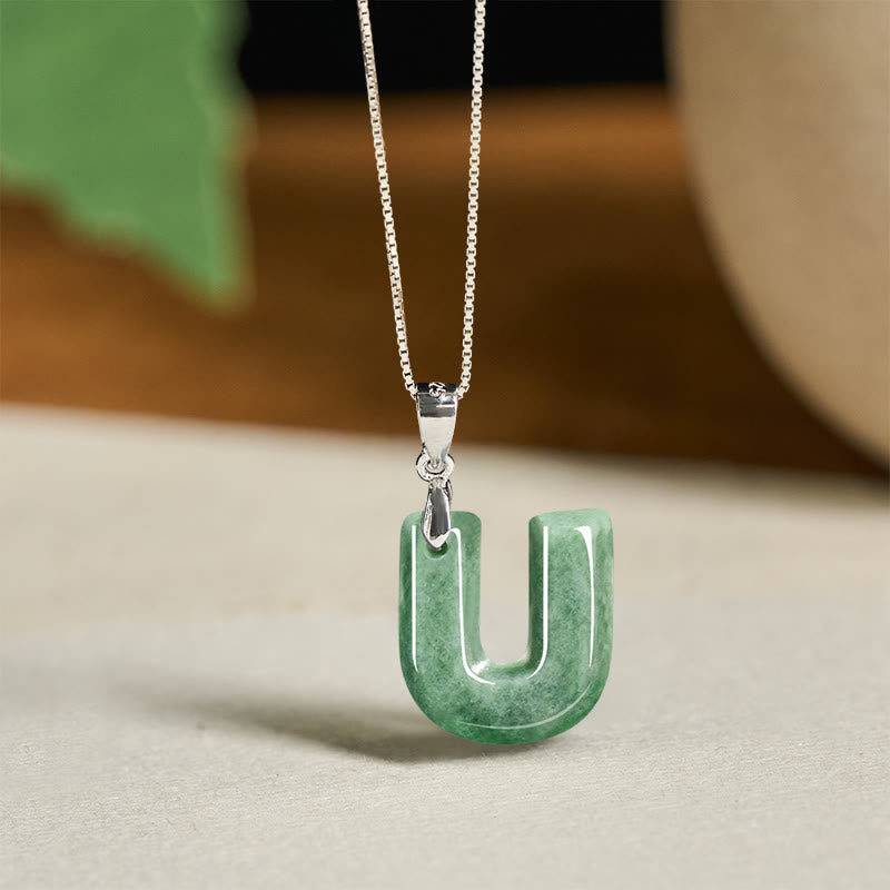 Buddha Stones "May You Find Your Own Meaning" Natural A-Z Letter Jade Titanium Steel Chain Necklace Includes Gift Message Card - image 190