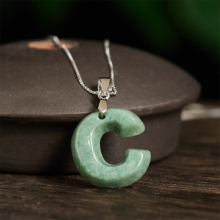 Buddha Stones Natural A-Z Letter Jade Titanium Steel Chain 925 Sterling Silver Chain Prosperity Necklace Pendant - image 59