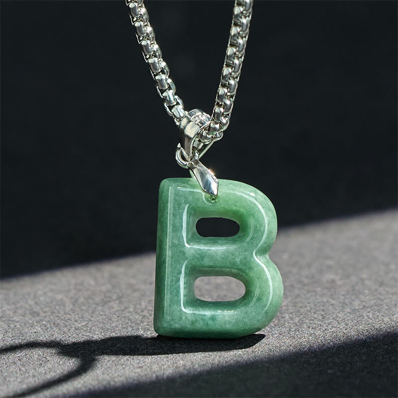 Buddha Stones Natural A-Z Letter Jade Titanium Steel Chain 925 Sterling Silver Chain Prosperity Necklace Pendant - image 7
