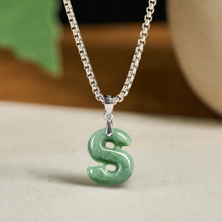 Buddha Stones Natural A-Z Letter Jade Titanium Steel Wide Chain Prosperity Necklace Pendant - image 27