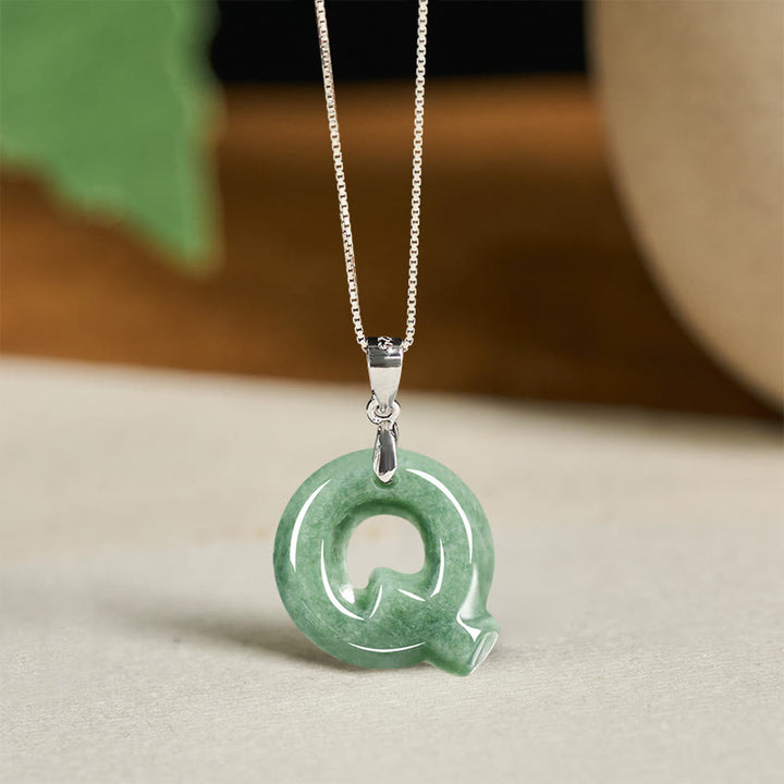 Buddha Stones Natural A-Z Letter Jade Titanium Steel Chain 925 Sterling Silver Chain Prosperity Necklace Pendant - Q - Titanium Steel Chain&Silver Chain(One Pendant) - image 81