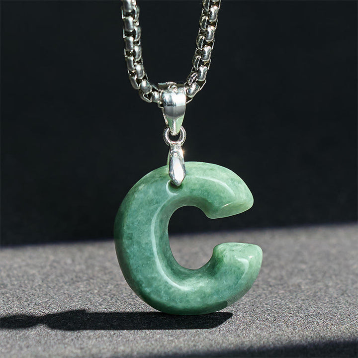 Buddha Stones "May You Find Your Own Meaning" Natural A-Z Letter Jade Titanium Steel Chain Necklace Includes Gift Message Card - image 20