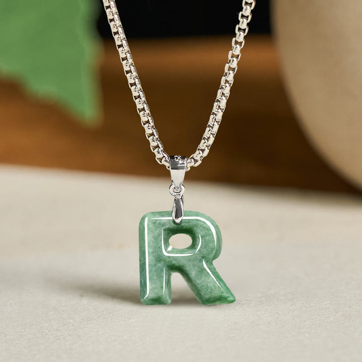 Buddha Stones "May You Find Your Own Meaning" Natural A-Z Letter Jade Titanium Steel Chain Necklace Includes Gift Message Card - image 80