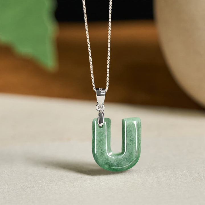 Buddha Stones Natural A-Z Letter Jade Titanium Steel Chain 925 Sterling Silver Chain Prosperity Necklace Pendant - U - Titanium Steel Chain&Silver Chain(One Pendant) - image 85