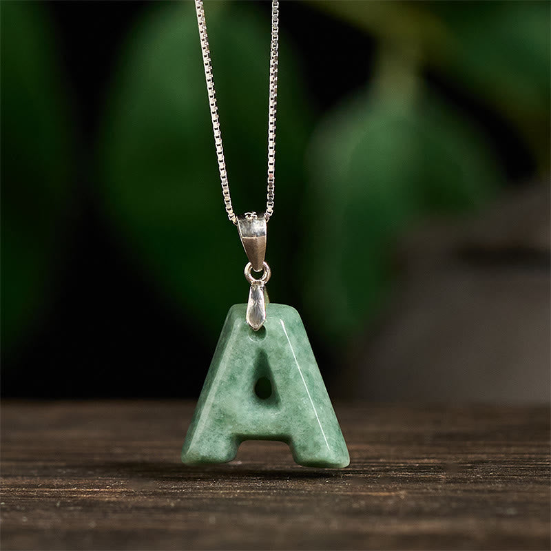 Buddha Stones "May You Find Your Own Meaning" Natural A-Z Letter Jade 925 Sterling Silver Chain Necklace Includes Gift Message Card - image 4