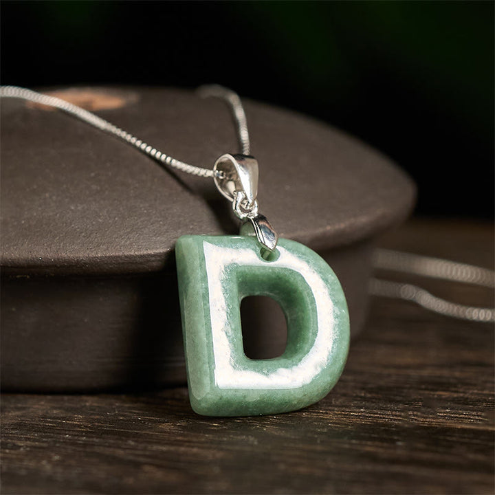 Buddha Stones "May You Find Your Own Meaning" Natural A-Z Letter Jade Titanium Steel Chain Necklace Includes Gift Message Card - image 140