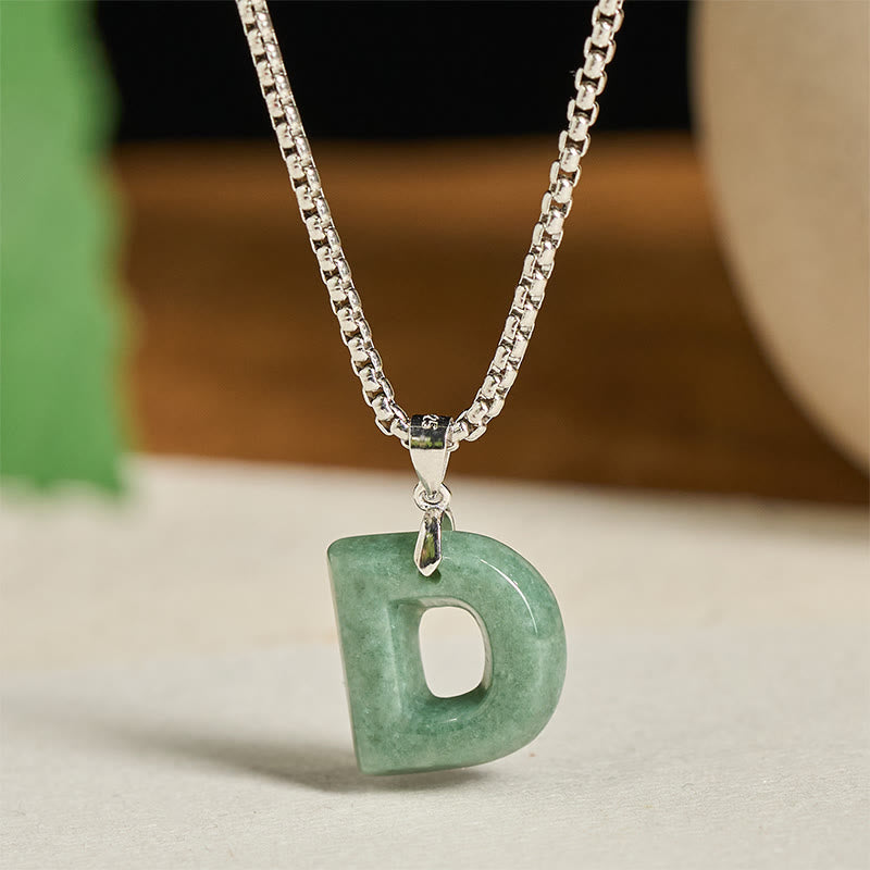 Buddha Stones "May You Find Your Own Meaning" Natural A-Z Letter Jade Titanium Steel Chain Necklace Includes Gift Message Card - image 23