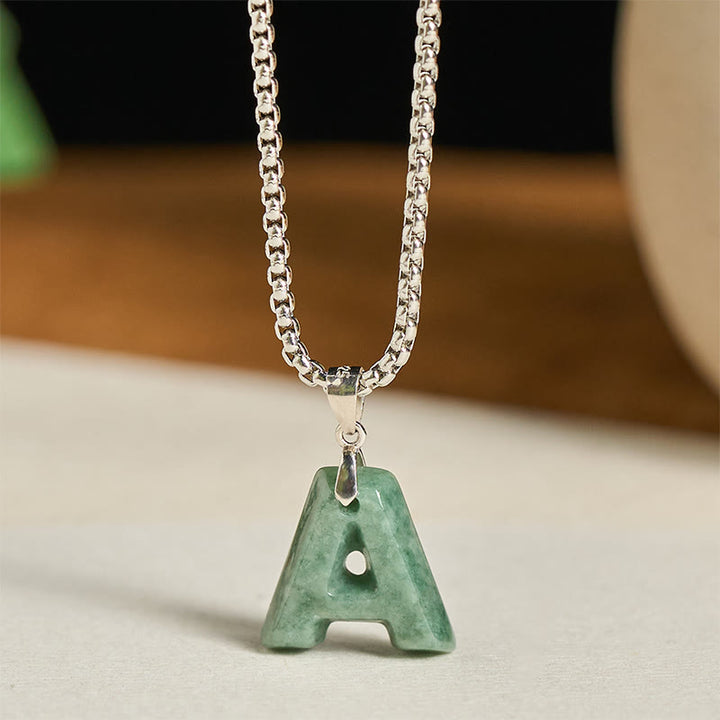 Buddha Stones "May You Find Your Own Meaning" Natural A-Z Letter Jade Titanium Steel Chain Necklace Includes Gift Message Card - image 2