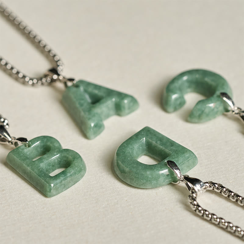 Buddha Stones Natural A-Z Letter Jade Titanium Steel Chain 925 Sterling Silver Chain Prosperity Necklace Pendant - image 36