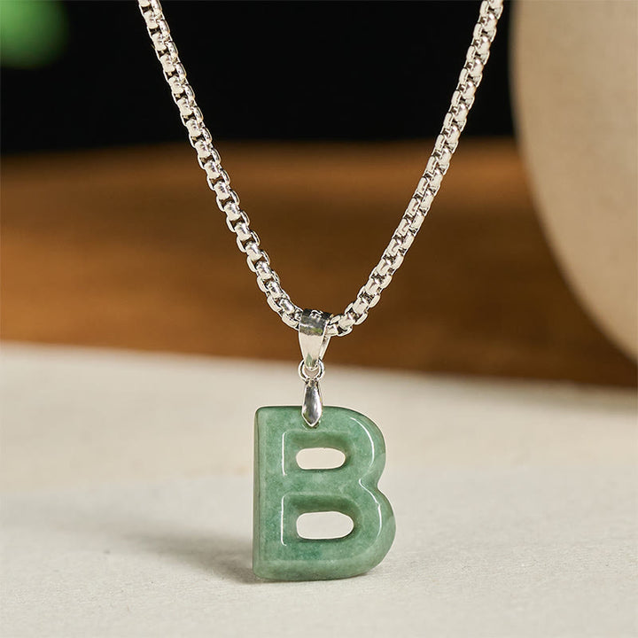 Buddha Stones "May You Find Your Own Meaning" Natural A-Z Letter Jade Titanium Steel Chain Necklace Includes Gift Message Card - image 13