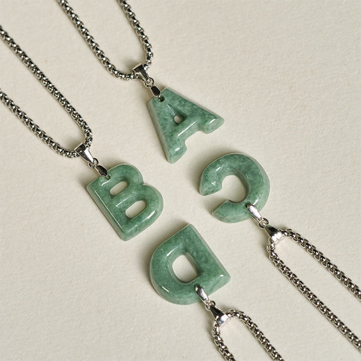 Buddha Stones Natural A-Z Letter Jade Titanium Steel Chain 925 Sterling Silver Chain Prosperity Necklace Pendant - image 35