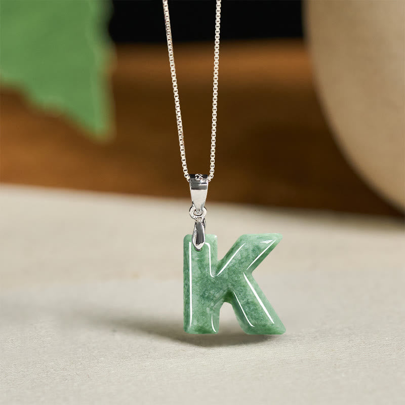 Buddha Stones Natural A-Z Letter Jade Titanium Steel Chain 925 Sterling Silver Chain Prosperity Necklace Pendant - K - Titanium Steel Chain&Silver Chain(One Pendant) - image 75