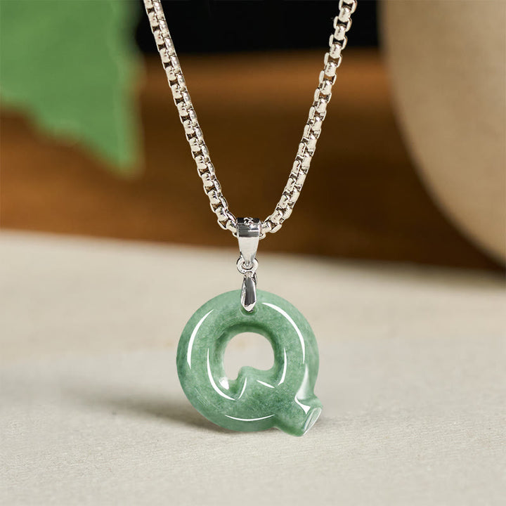 Buddha Stones "May You Find Your Own Meaning" Natural A-Z Letter Jade Titanium Steel Chain Necklace Includes Gift Message Card - image 76
