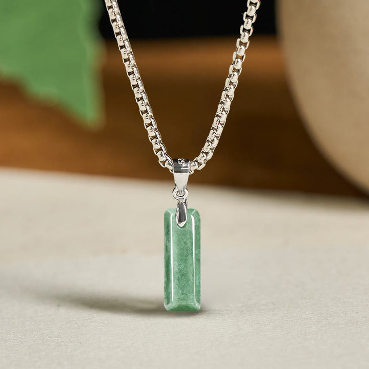 Buddha Stones Natural A-Z Letter Jade Titanium Steel Wide Chain Prosperity Necklace Pendant - I - image 17