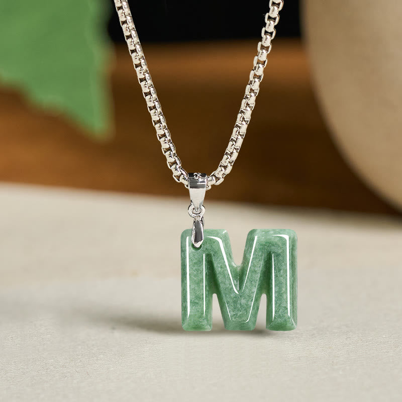 Buddha Stones Natural A-Z Letter Jade Titanium Steel Chain 925 Sterling Silver Chain Prosperity Necklace Pendant - M - Titanium Steel Chain(One Pendant) - image 20