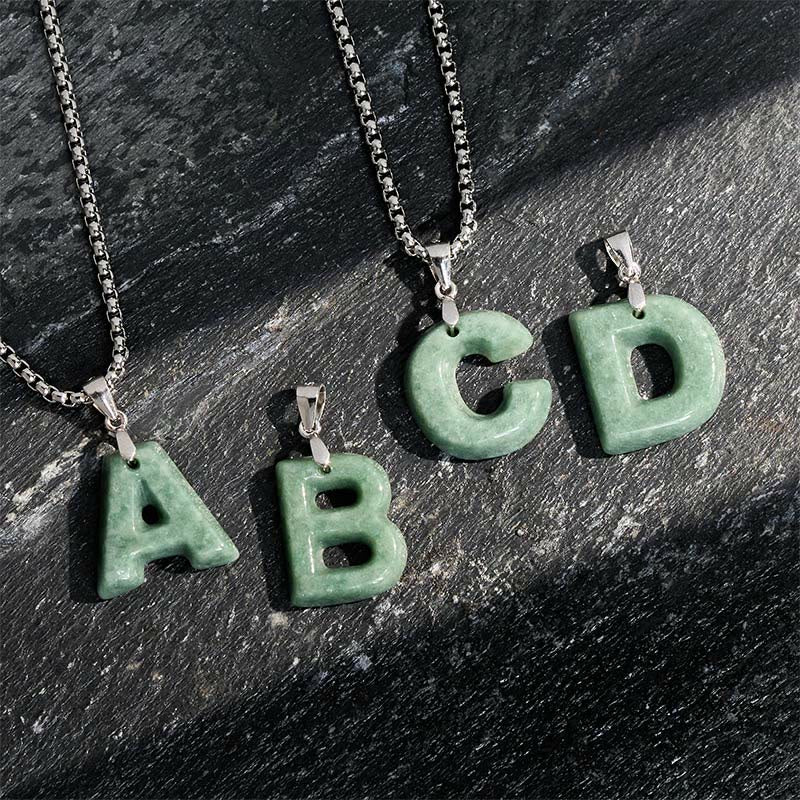 Buddha Stones Natural A-Z Letter Jade Titanium Steel Chain 925 Sterling Silver Chain Prosperity Necklace Pendant - image 0