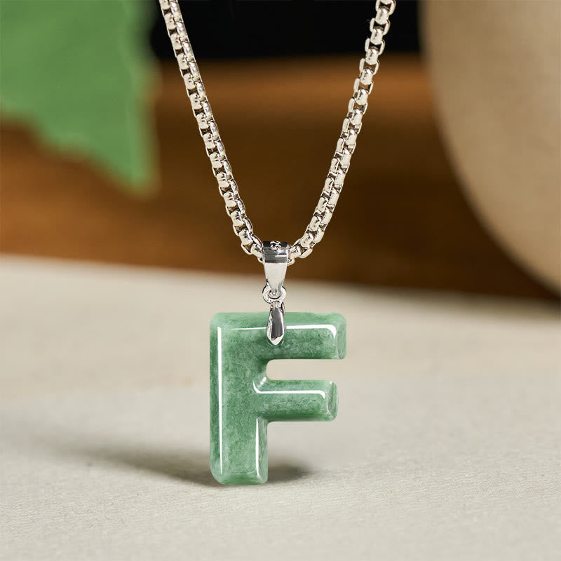 Buddha Stones Natural A-Z Letter Jade Titanium Steel Wide Chain Prosperity Necklace Pendant - F - image 14