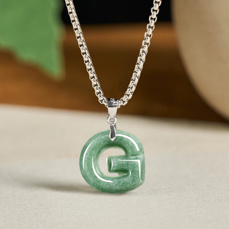 Buddha Stones Natural A-Z Letter Jade Titanium Steel Chain 925 Sterling Silver Chain Prosperity Necklace Pendant - G - Titanium Steel Chain(One Pendant) - image 14
