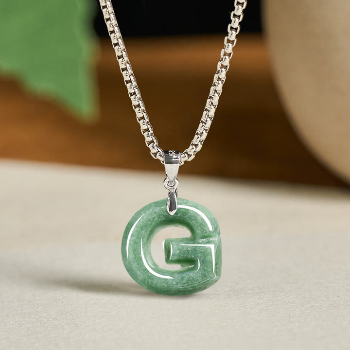 Buddha Stones Natural A-Z Letter Jade Titanium Steel Chain 925 Sterling Silver Chain Prosperity Necklace Pendant - G - Titanium Steel Chain(One Pendant) - image 14