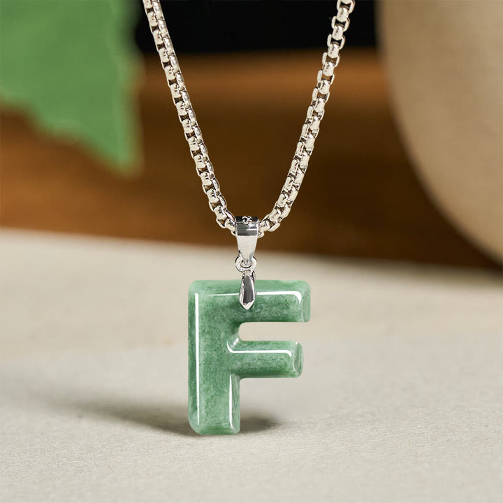 Buddha Stones Natural A-Z Letter Jade Titanium Steel Chain 925 Sterling Silver Chain Prosperity Necklace Pendant - F - Titanium Steel Chain(One Pendant) - image 13