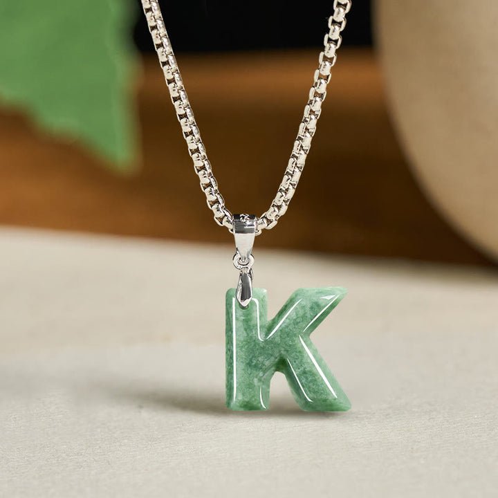 Buddha Stones Natural A-Z Letter Jade Titanium Steel Chain 925 Sterling Silver Chain Prosperity Necklace Pendant - K - Titanium Steel Chain(One Pendant) - image 18