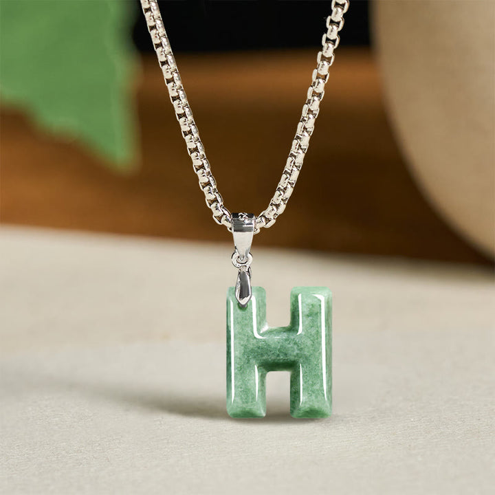 Buddha Stones Natural A-Z Letter Jade Titanium Steel Chain 925 Sterling Silver Chain Prosperity Necklace Pendant - H - Titanium Steel Chain(One Pendant) - image 15
