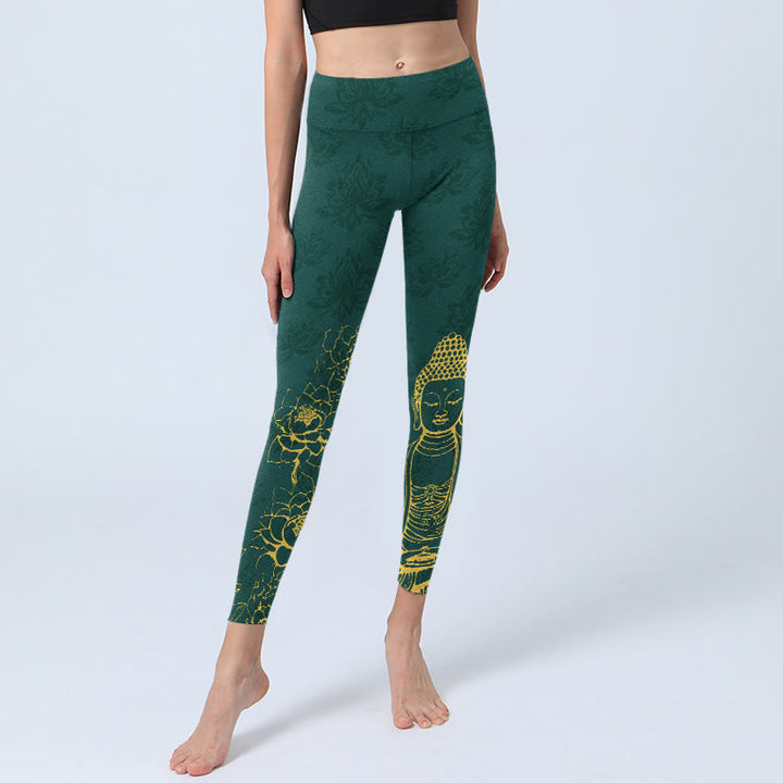 Buddha Stones Lotus Buddha Image Pattern Print Gym Leggings Women's Yoga Pants - image 5