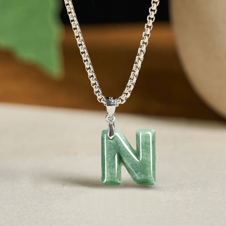 Buddha Stones "May You Find Your Own Meaning" Natural A-Z Letter Jade Titanium Steel Chain Necklace Includes Gift Message Card - image 64