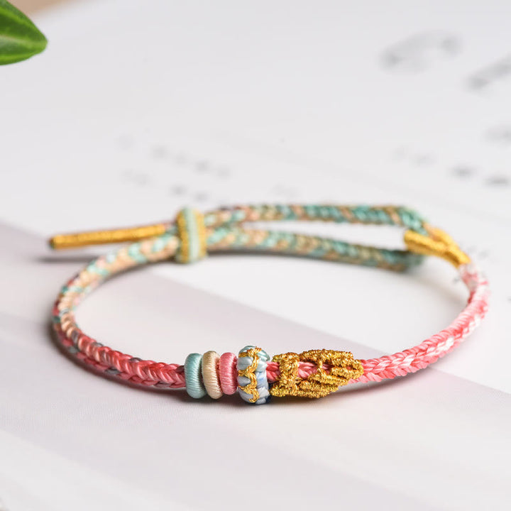 Buddha Stones Colorful Rope Eight Thread Peace Knot Luck Handmade Bracelet - Cyan&Pink(Wrist Circumference 14-19cm) - image 10